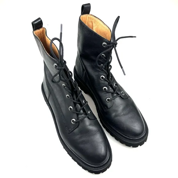 Like new Madewell Rayna Lace Up Black Leather Lug Sole Combat Boots size 10.5