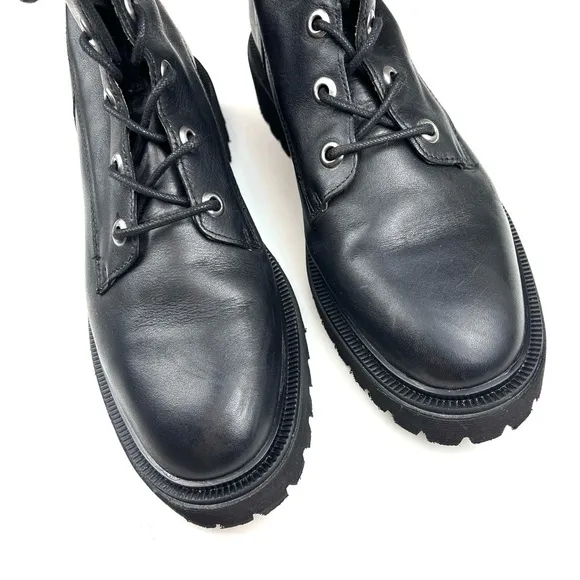 Like new Madewell Rayna Lace Up Black Leather Lug Sole Combat Boots size 10.5