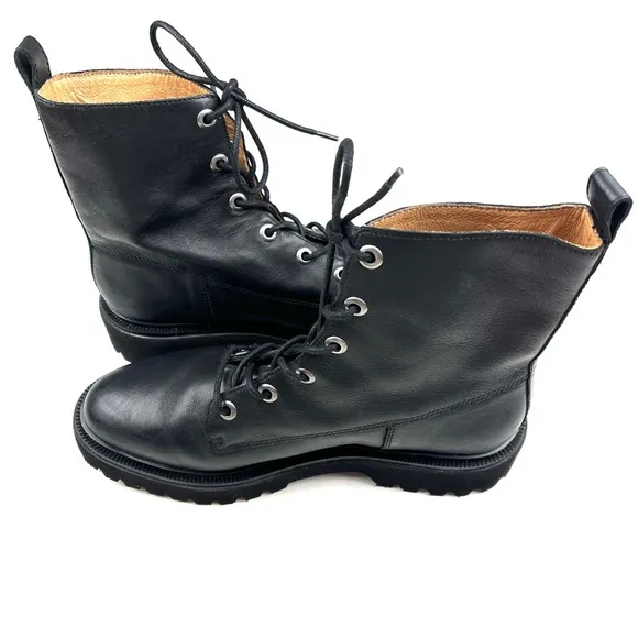 Like new Madewell Rayna Lace Up Black Leather Lug Sole Combat Boots size 10.5