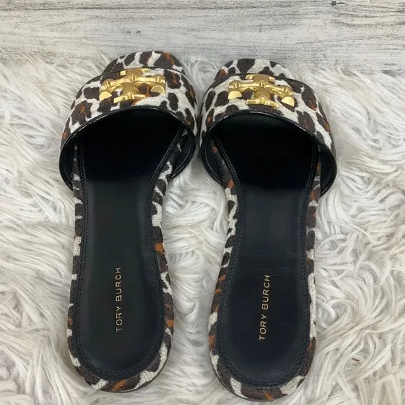 LIKE NEW! Tory Burch Eleanor Slide Designer Printed Sandal Slip on Flats Size 10