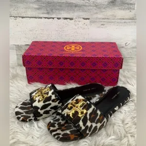 LIKE NEW! Tory Burch Eleanor Slide Designer Printed Sandal Slip on Flats Size 10