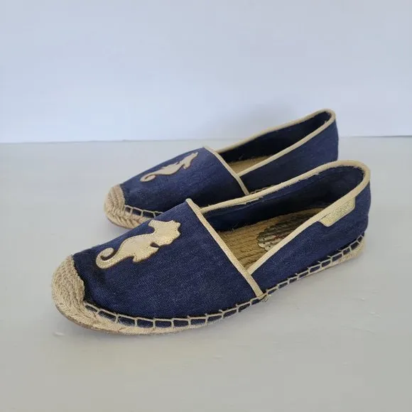 Lilly Pulitzer Lia‎ Seahorse Espadrilles Flat Shoes Blue Gold Size 9