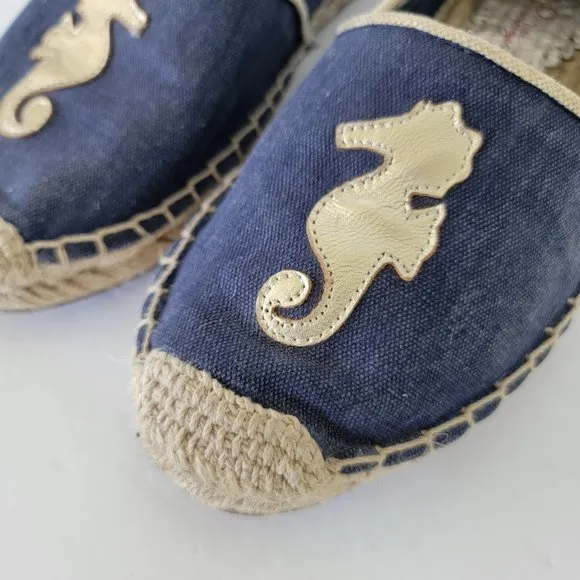 Lilly Pulitzer Lia‎ Seahorse Espadrilles Flat Shoes Blue Gold Size 9