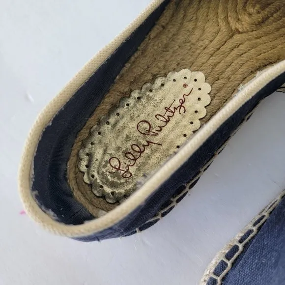 Lilly Pulitzer Lia‎ Seahorse Espadrilles Flat Shoes Blue Gold Size 9