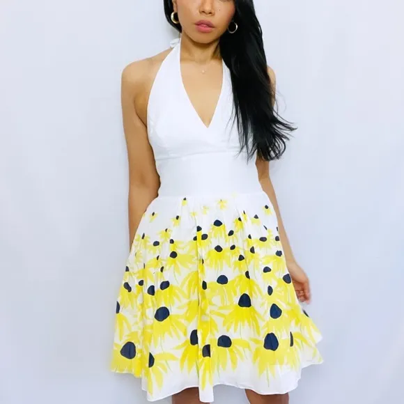 Lilly Pulitzer | White 100% Cotton Yellow flower Halter Mini Summer Dress