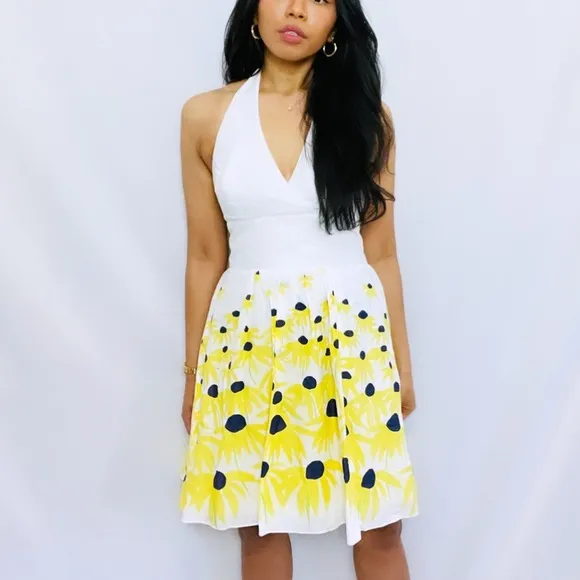 Lilly Pulitzer | White 100% Cotton Yellow flower Halter Mini Summer Dress