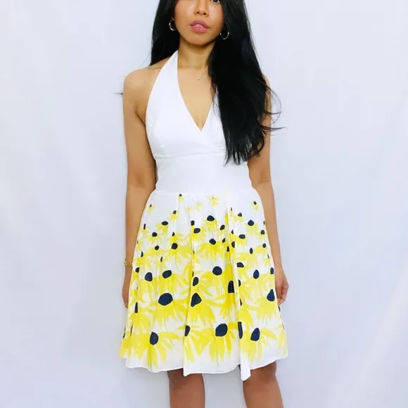 Lilly Pulitzer | White 100% Cotton Yellow flower Halter Mini Summer Dress