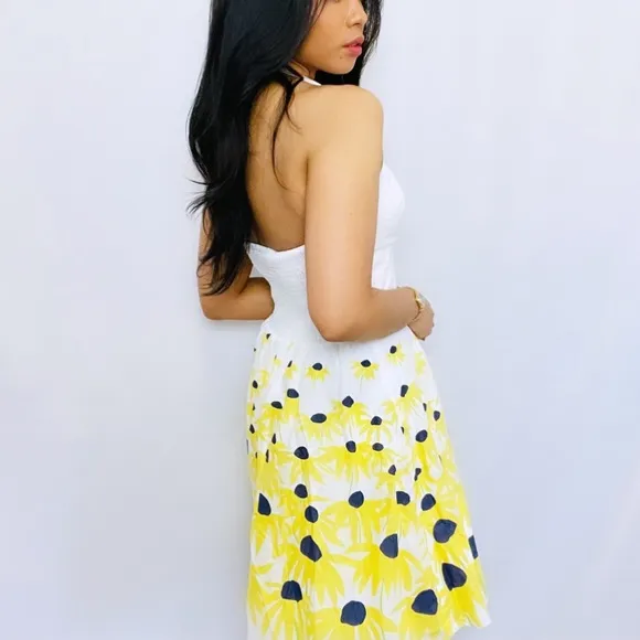 Lilly Pulitzer | White 100% Cotton Yellow flower Halter Mini Summer Dress