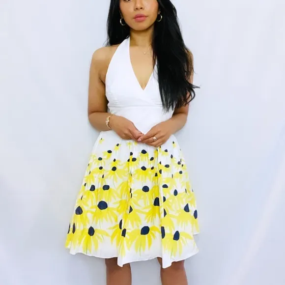 Lilly Pulitzer | White 100% Cotton Yellow flower Halter Mini Summer Dress