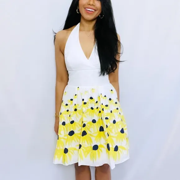 Lilly Pulitzer | White 100% Cotton Yellow flower Halter Mini Summer Dress