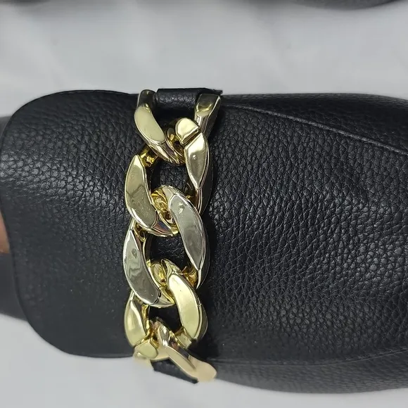 Linea Paolo Horse Bit Gold Chain Pointy Toe Women's Black Leather Flats Size 8