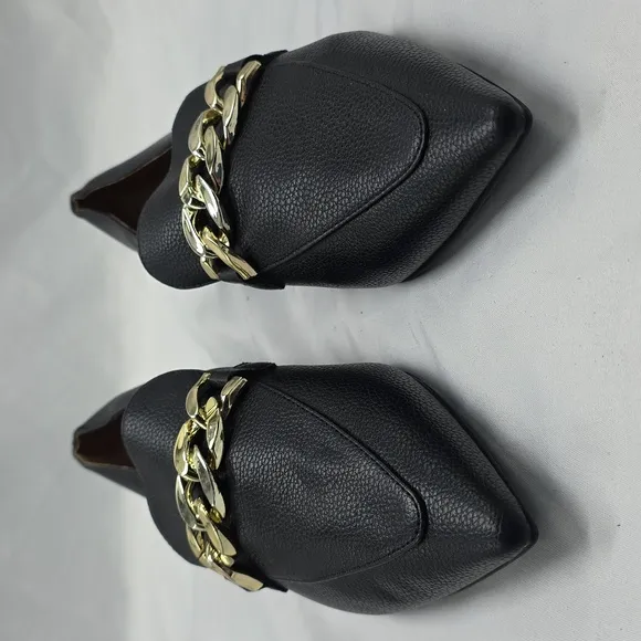 Linea Paolo Horse Bit Gold Chain Pointy Toe Women's Black Leather Flats Size 8