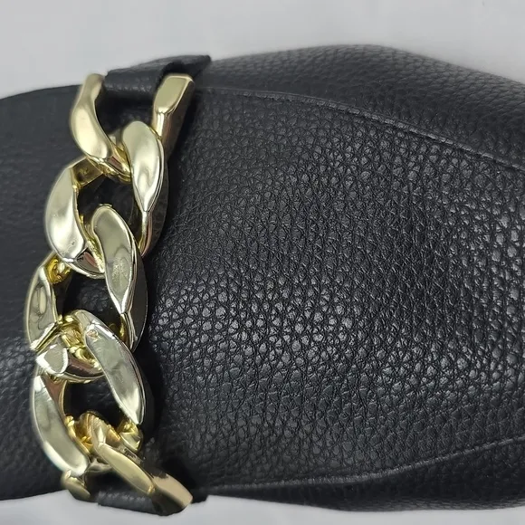 Linea Paolo Horse Bit Gold Chain Pointy Toe Women's Black Leather Flats Size 8