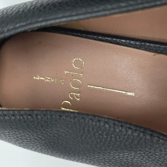 Linea Paolo Horse Bit Gold Chain Pointy Toe Women's Black Leather Flats Size 8
