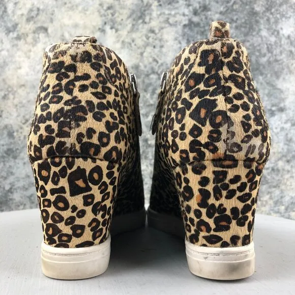 Linea Paolo Women's Size 11M Felicia Leopard Calfhair High Heel Wedge Sneakers