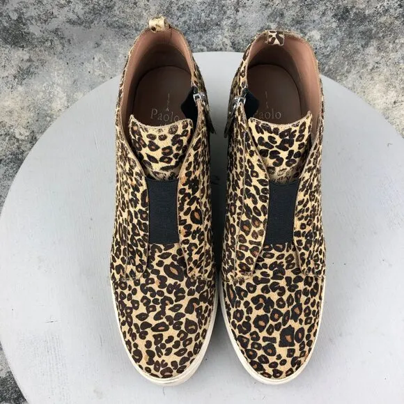 Linea Paolo Women's Size 11M Felicia Leopard Calfhair High Heel Wedge Sneakers
