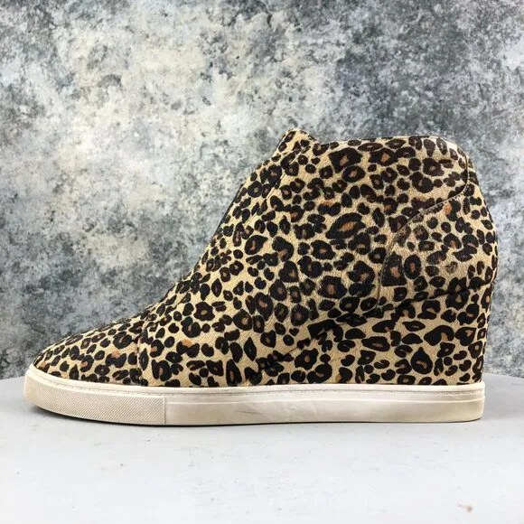 Linea Paolo Women's Size 11M Felicia Leopard Calfhair High Heel Wedge Sneakers