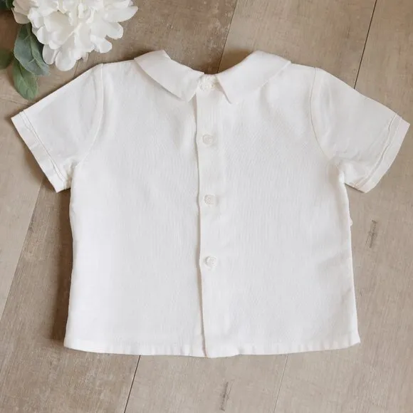 Linen Khaki/Beige Short Suspender Set Off-White Shirt Ring Bearer 12 Months NEW