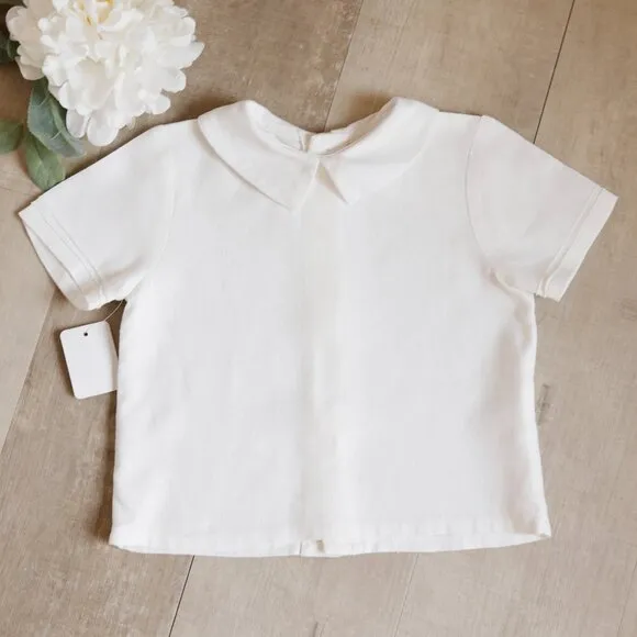 Linen Khaki/Beige Short Suspender Set Off-White Shirt Ring Bearer 12 Months NEW