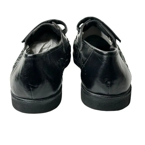 LIONS DEN by Haband Men’s 10 D Leather Black Woven Loafers Shoes Monk Strap NEW