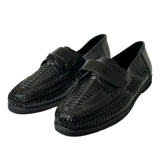 LIONS DEN by Haband Men’s 10 D Leather Black Woven Loafers Shoes Monk Strap NEW