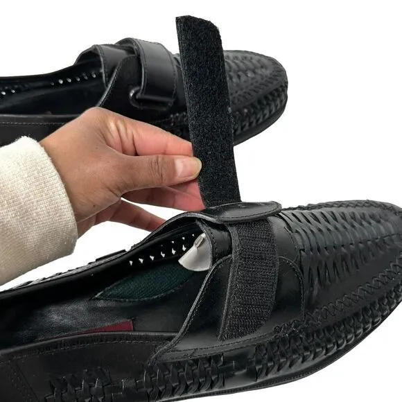 LIONS DEN by Haband Men’s 10 D Leather Black Woven Loafers Shoes Monk Strap NEW