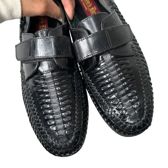LIONS DEN by Haband Men’s 10 D Leather Black Woven Loafers Shoes Monk Strap NEW