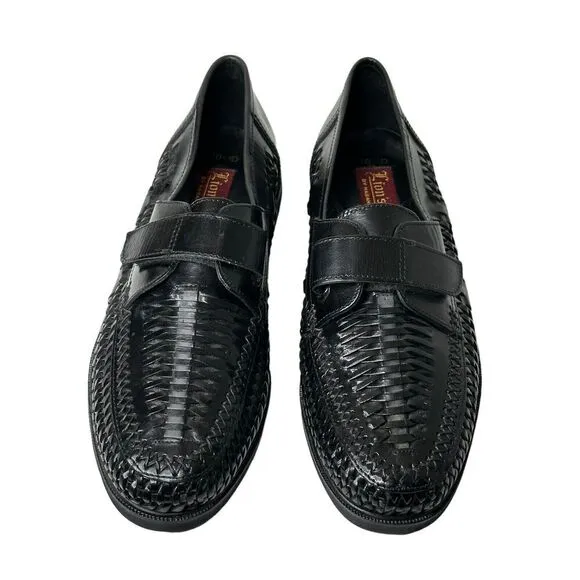 LIONS DEN by Haband Men’s 10 D Leather Black Woven Loafers Shoes Monk Strap NEW