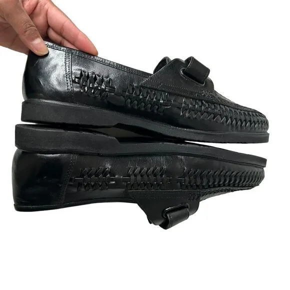 LIONS DEN by Haband Men’s 10 D Leather Black Woven Loafers Shoes Monk Strap NEW