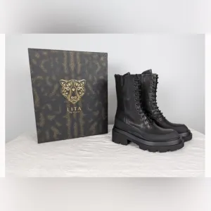 Lita by Ciara Black Combat Lace-up Boot