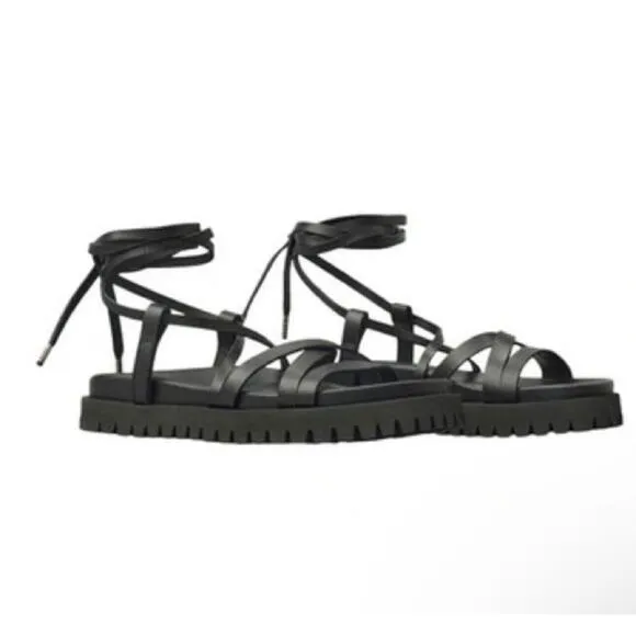 Lita By Ciara Gladiator Strap Black Leather Italian Sandals Women Size 40 Sz 9