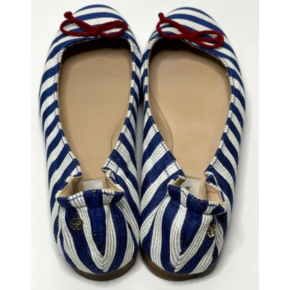 LK Bennett | Thea Ballet Bow Flats in Blue White Striped