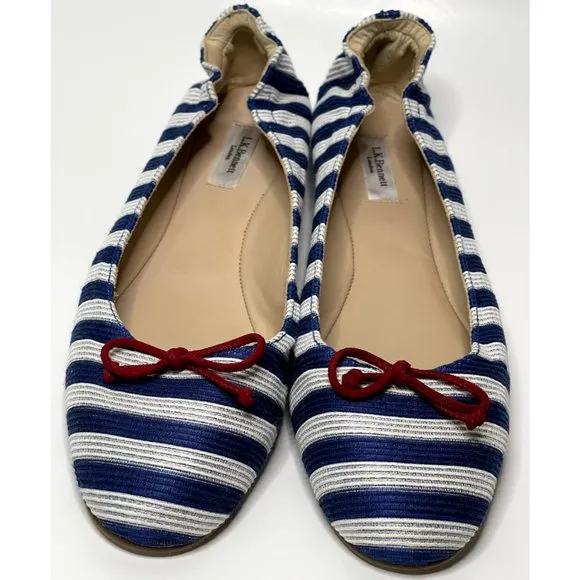 LK Bennett | Thea Ballet Bow Flats in Blue White Striped