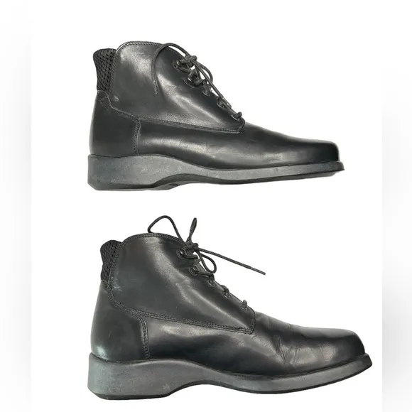 LL Bean Black Smooth Leather Lace-Up Combat Ankle Boots Sz 6.5 Made in Portugal