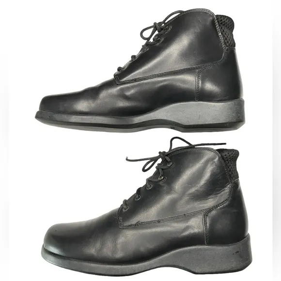 LL Bean Black Smooth Leather Lace-Up Combat Ankle Boots Sz 6.5 Made in Portugal