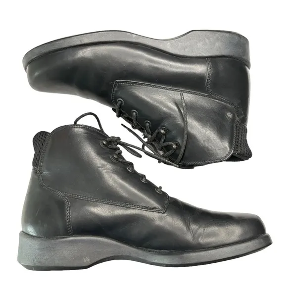 LL Bean Black Smooth Leather Lace-Up Combat Ankle Boots Sz 6.5 Made in Portugal