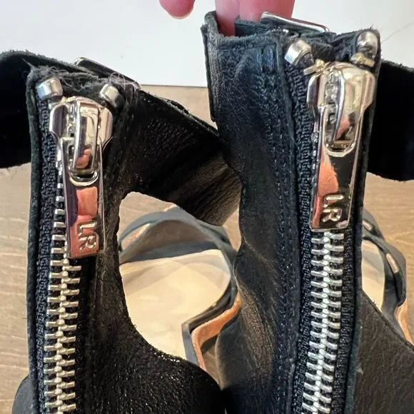 Loeffler Randal Women Ankle Strap 4&quot; Heel Leather Sandals, Black, Size 10M