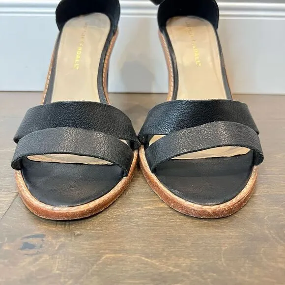 Loeffler Randal Women Ankle Strap 4&quot; Heel Leather Sandals, Black, Size 10M