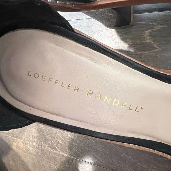 Loeffler Randal Women Ankle Strap 4&quot; Heel Leather Sandals, Black, Size 10M