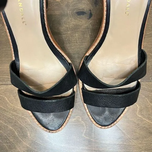 Loeffler Randal Women Ankle Strap 4&quot; Heel Leather Sandals, Black, Size 10M