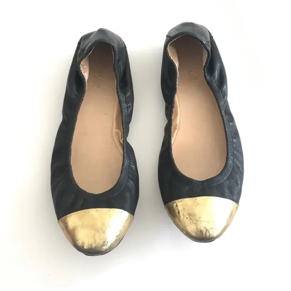 Loeffler Randall | Black and Gold Leather Baller Flats