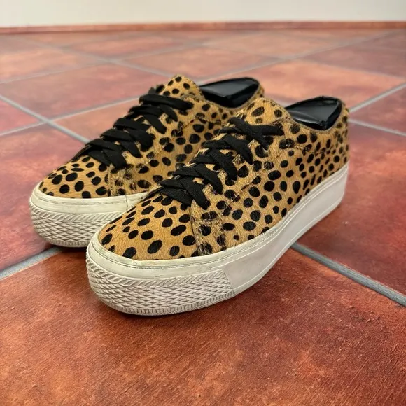 Loeffler Randall Calf Hair Cheetah Print Platform Sneakers Size 7.5