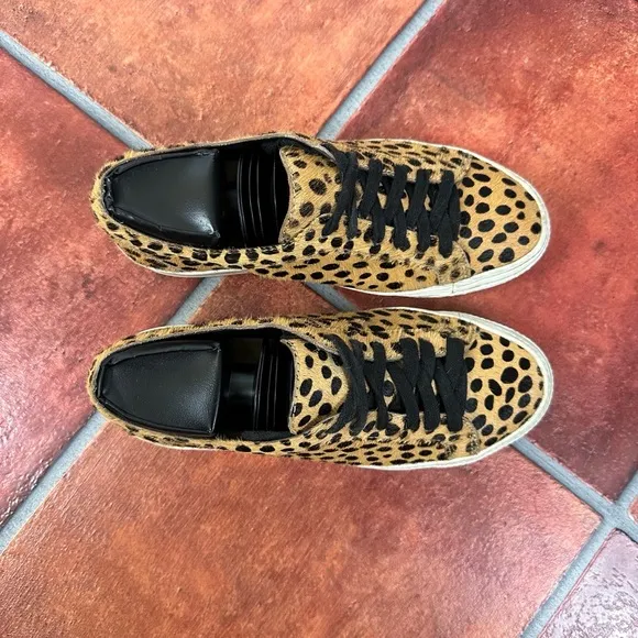 Loeffler Randall Calf Hair Cheetah Print Platform Sneakers Size 7.5