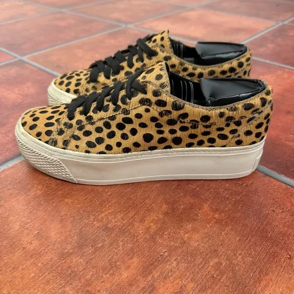 Loeffler Randall Calf Hair Cheetah Print Platform Sneakers Size 7.5
