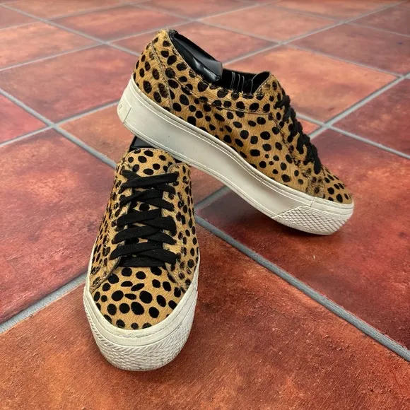 Loeffler Randall Calf Hair Cheetah Print Platform Sneakers Size 7.5