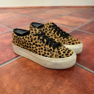 Loeffler Randall Calf Hair Cheetah Print Platform Sneakers Size 7.5