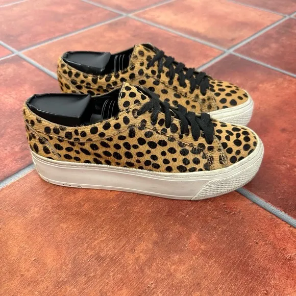 Loeffler Randall Calf Hair Cheetah Print Platform Sneakers Size 7.5