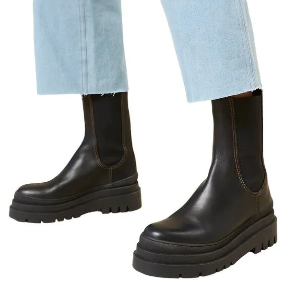 Loeffler Randall Carlota Leather Y2K Luxury Chelsea Boots Lugged Platform 8.5
