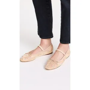 Loeffler Randall Leonie Mesh Crystal Ballet Flats Nude Size 7 Mary Jane