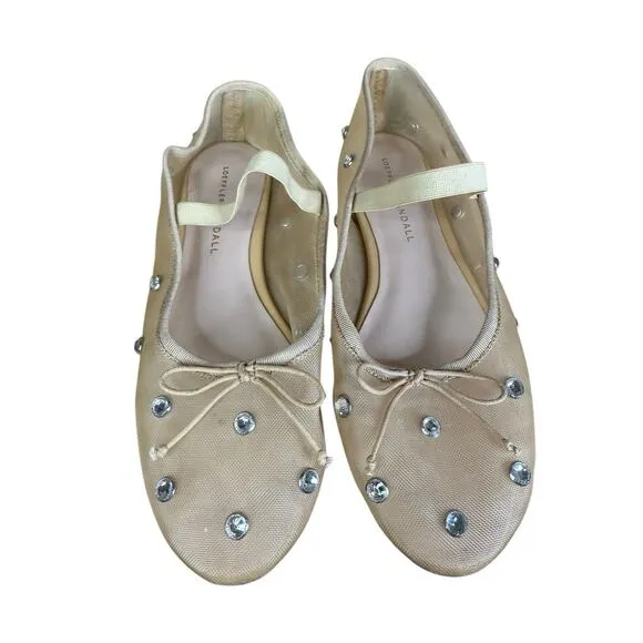 Loeffler Randall Leonie Mesh Crystal Ballet Flats Nude Size 7 Mary Jane
